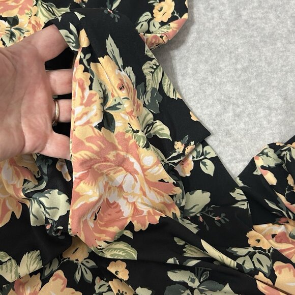 Flamingo Urban Women Black Floral Knit Round Neck Short Sleeve Maxi Dress SMALL - Picture 7 of 8